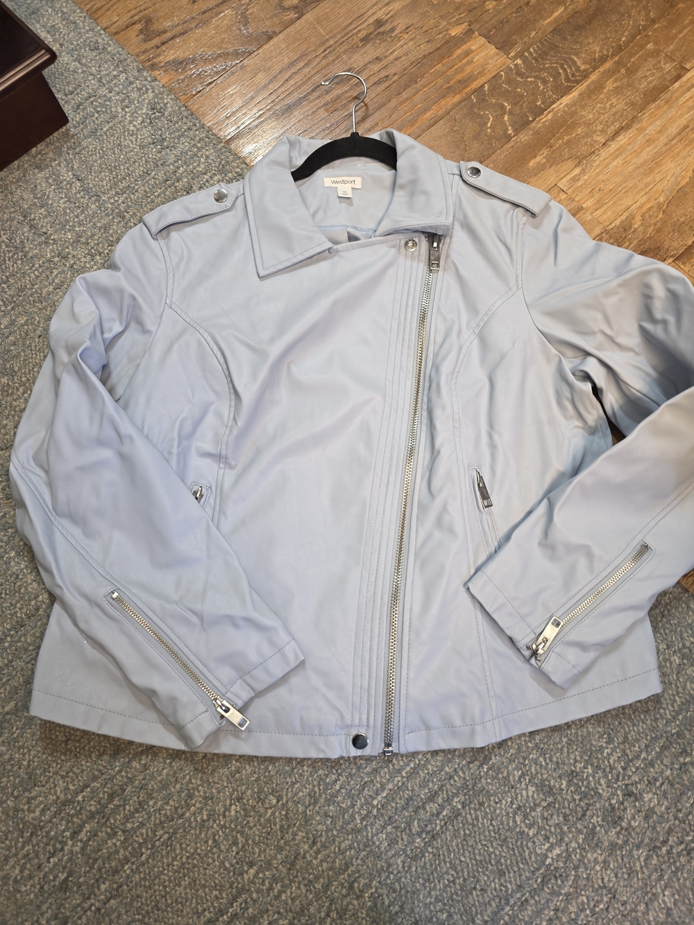 Westport Light Blue Faux Leather Moto Jacket